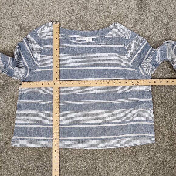 Sigrid Olsen Women's Blouse Size XL Striped Blue Gray White Linen Cotton Comfy - Picture 5 of 7